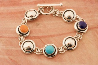 Artie Yellowhorse Genuine Gemstones Sterling Silver Link Bracelet